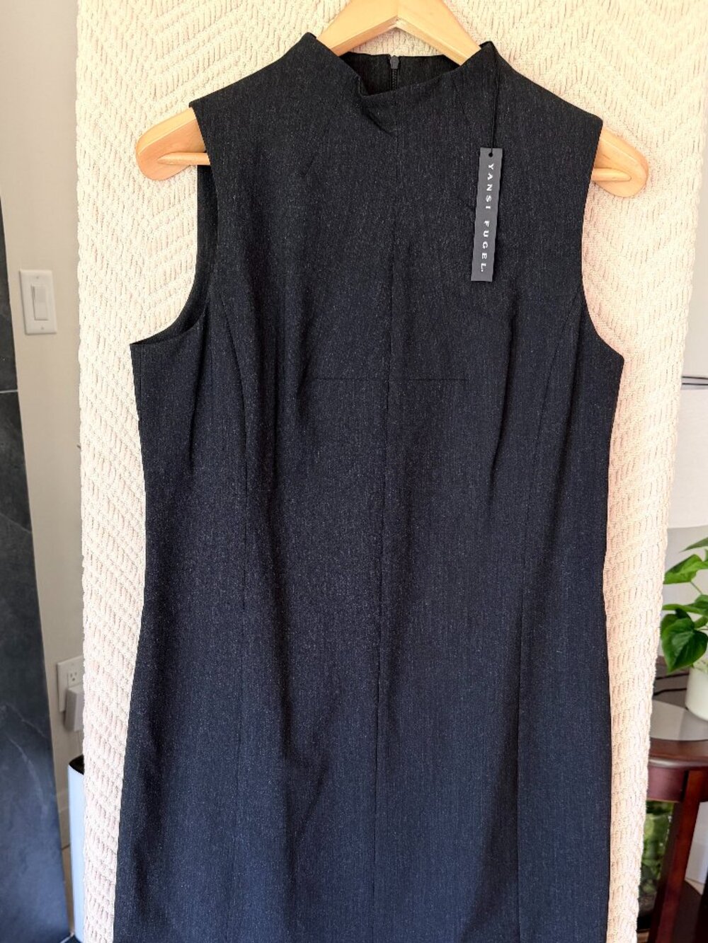 NWT Yansi Fugel Charcoal Wool Blend Mock Neck Sheath Dress Size 12